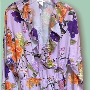 H&M light purple floral ruffle dress with tie belt (size XL)